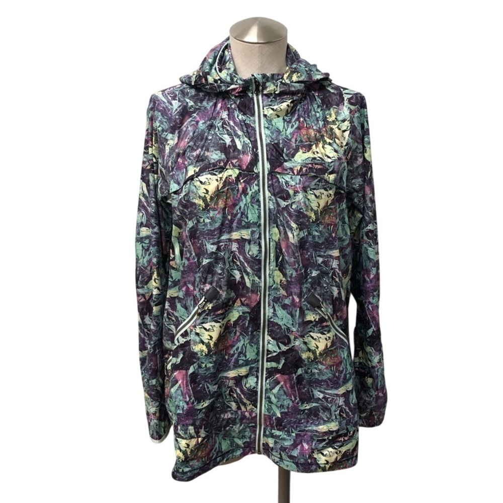 Lululemon Windbreaker Jacket Womens 10 Multicolor Abstract Hooded Full Zip